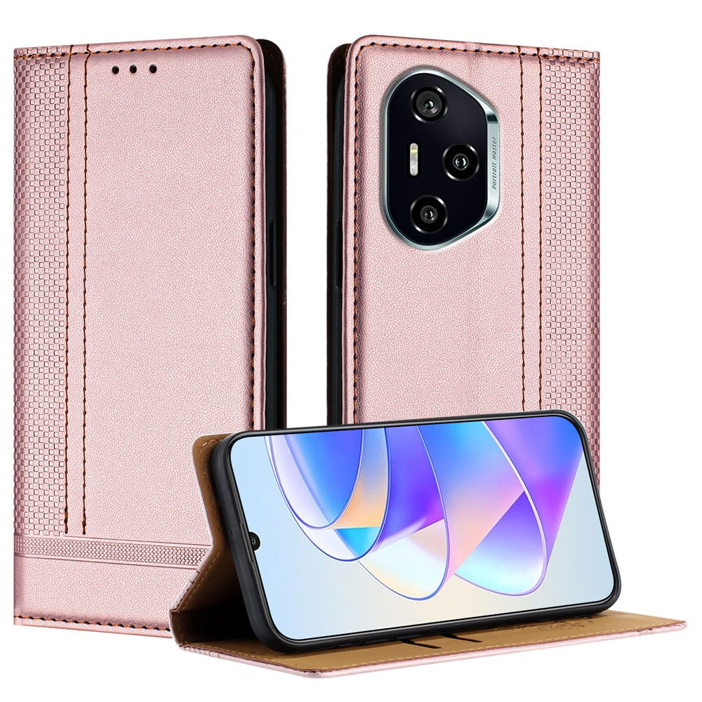 For Honor 400 5G (Global) Case L-Shaped Grid Pattern Leather Stand Phone Cover with Card Slots