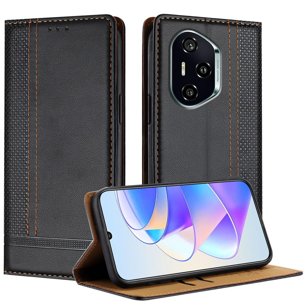 For Honor 400 5G (Global) Case L-Shaped Grid Pattern Leather Stand Phone Cover with Card Slots