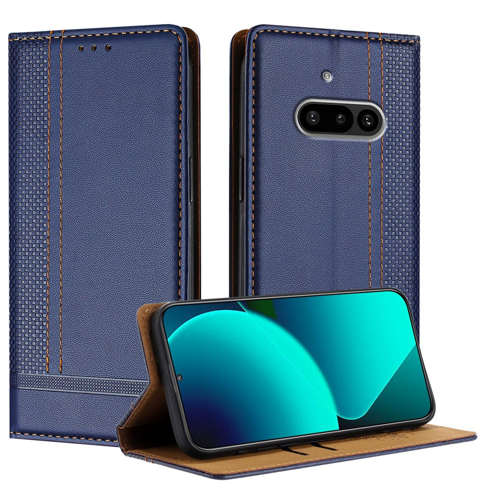 For Nothing Phone (3a) Case L-Shaped Grid Pattern Leather Stand Phone Cover with Card Slots