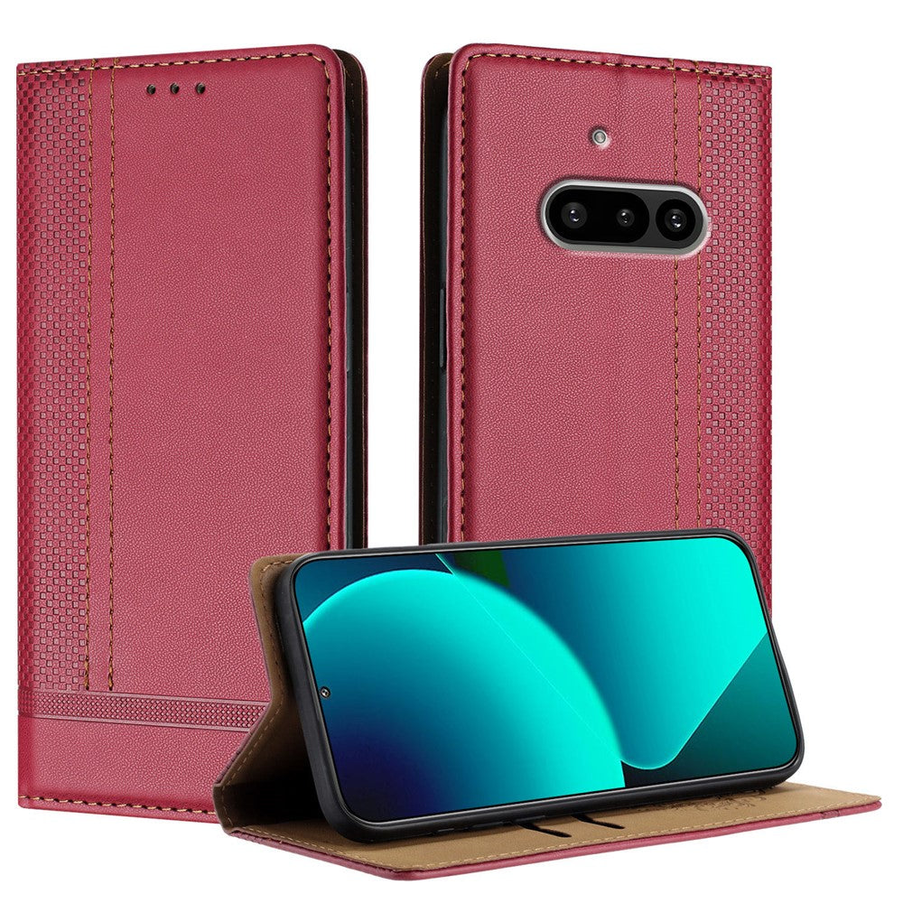 For Nothing Phone (3a) Case L-Shaped Grid Pattern Leather Stand Phone Cover with Card Slots