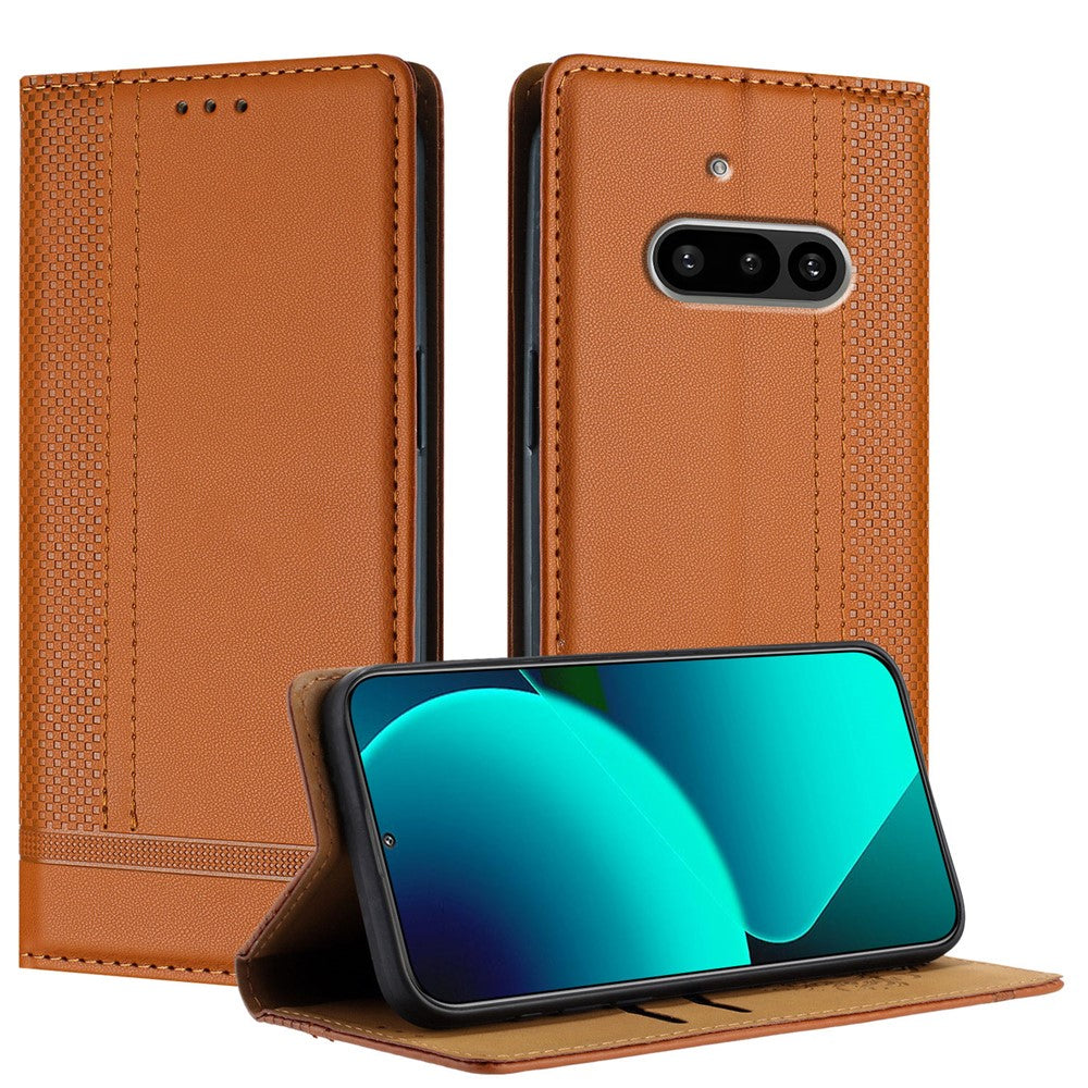 For Nothing Phone (3a) Case L-Shaped Grid Pattern Leather Stand Phone Cover with Card Slots