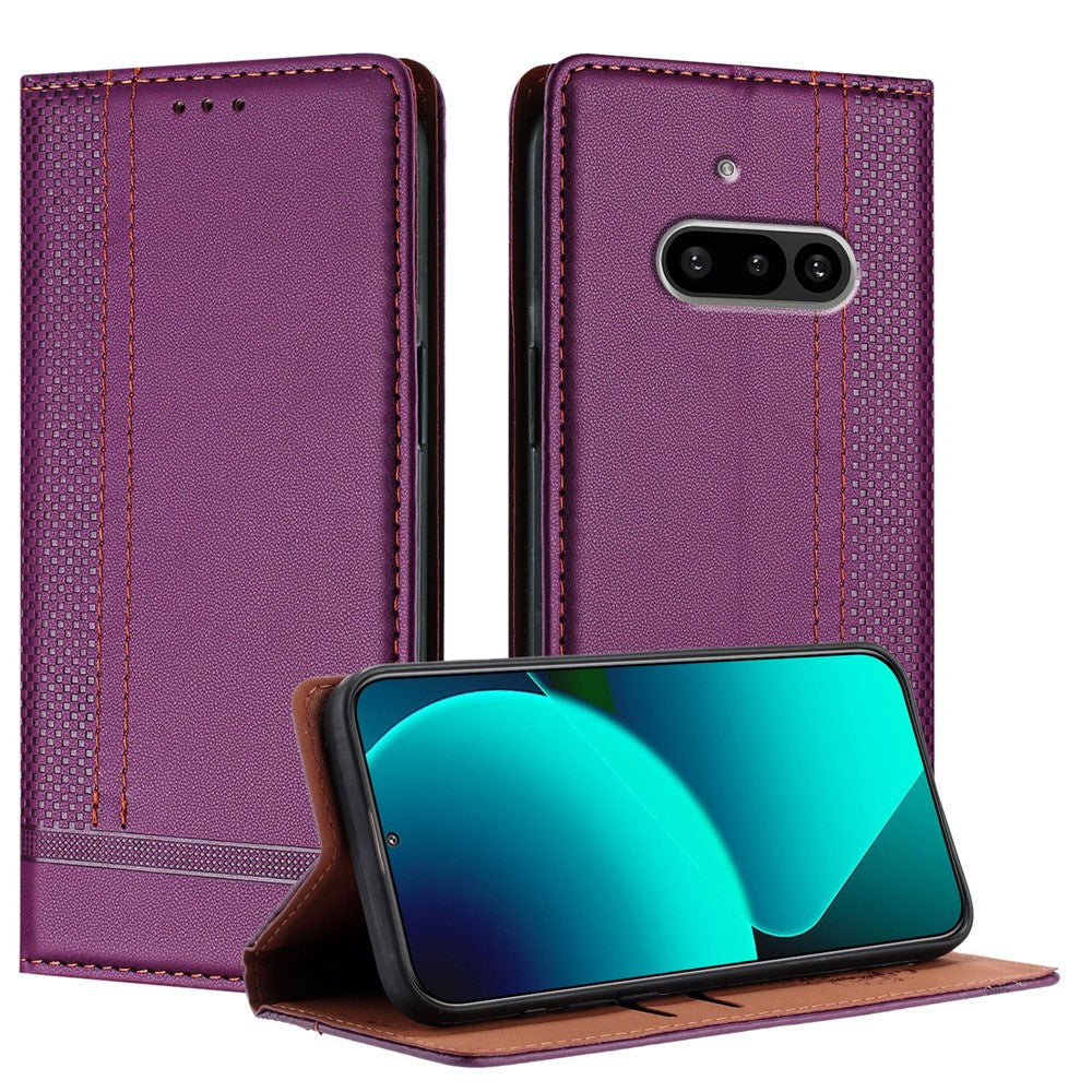 For Nothing Phone (3a) Case L-Shaped Grid Pattern Leather Stand Phone Cover with Card Slots