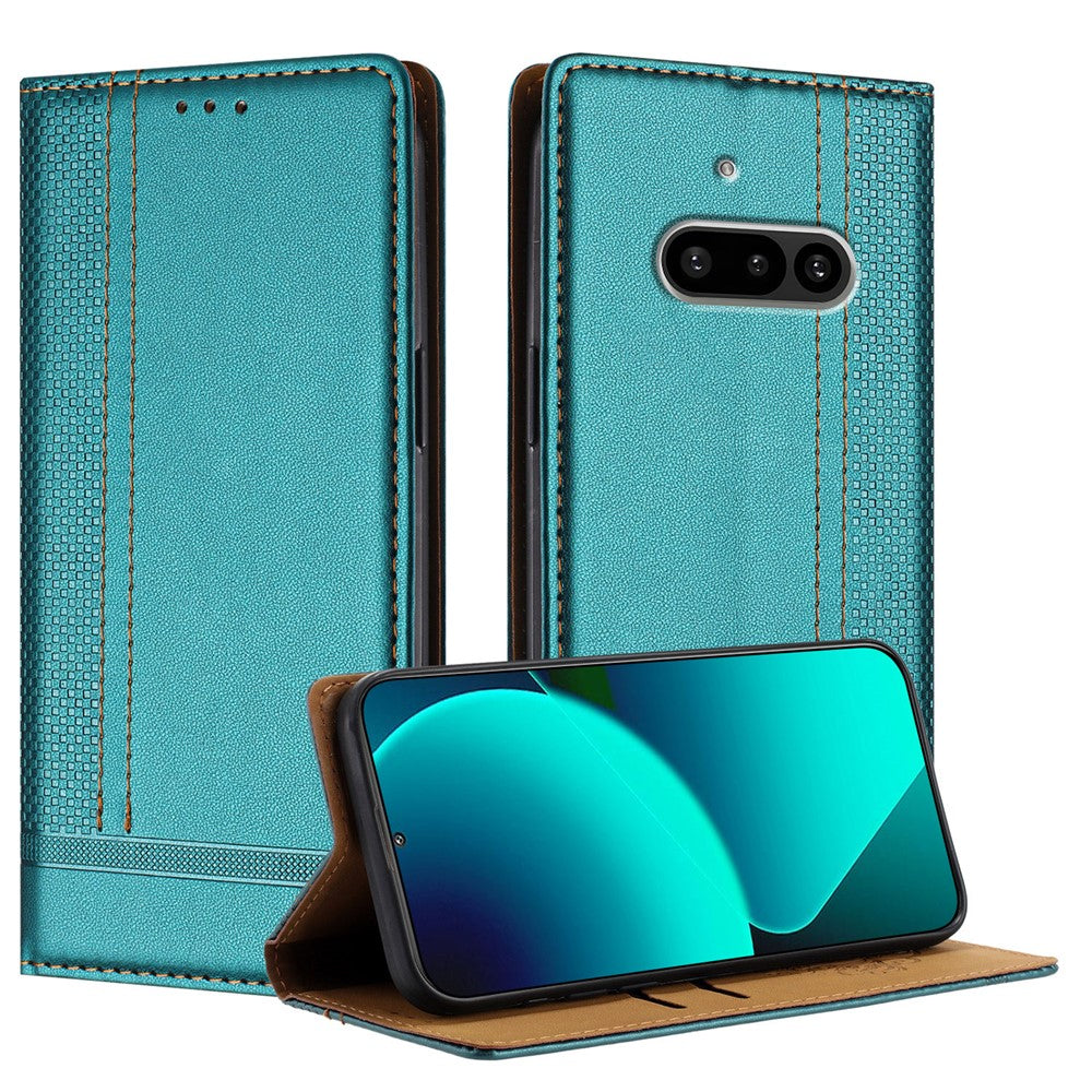 For Nothing Phone (3a) Case L-Shaped Grid Pattern Leather Stand Phone Cover with Card Slots