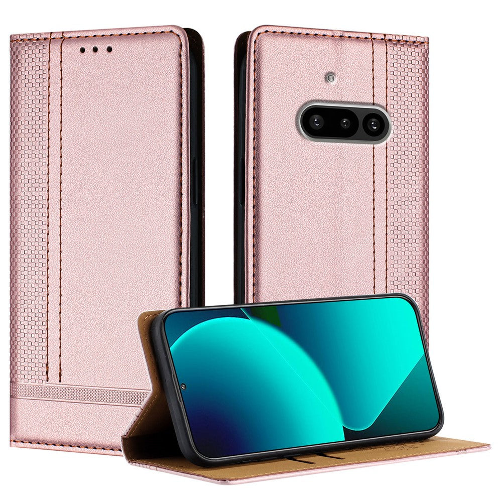 For Nothing Phone (3a) Case L-Shaped Grid Pattern Leather Stand Phone Cover with Card Slots