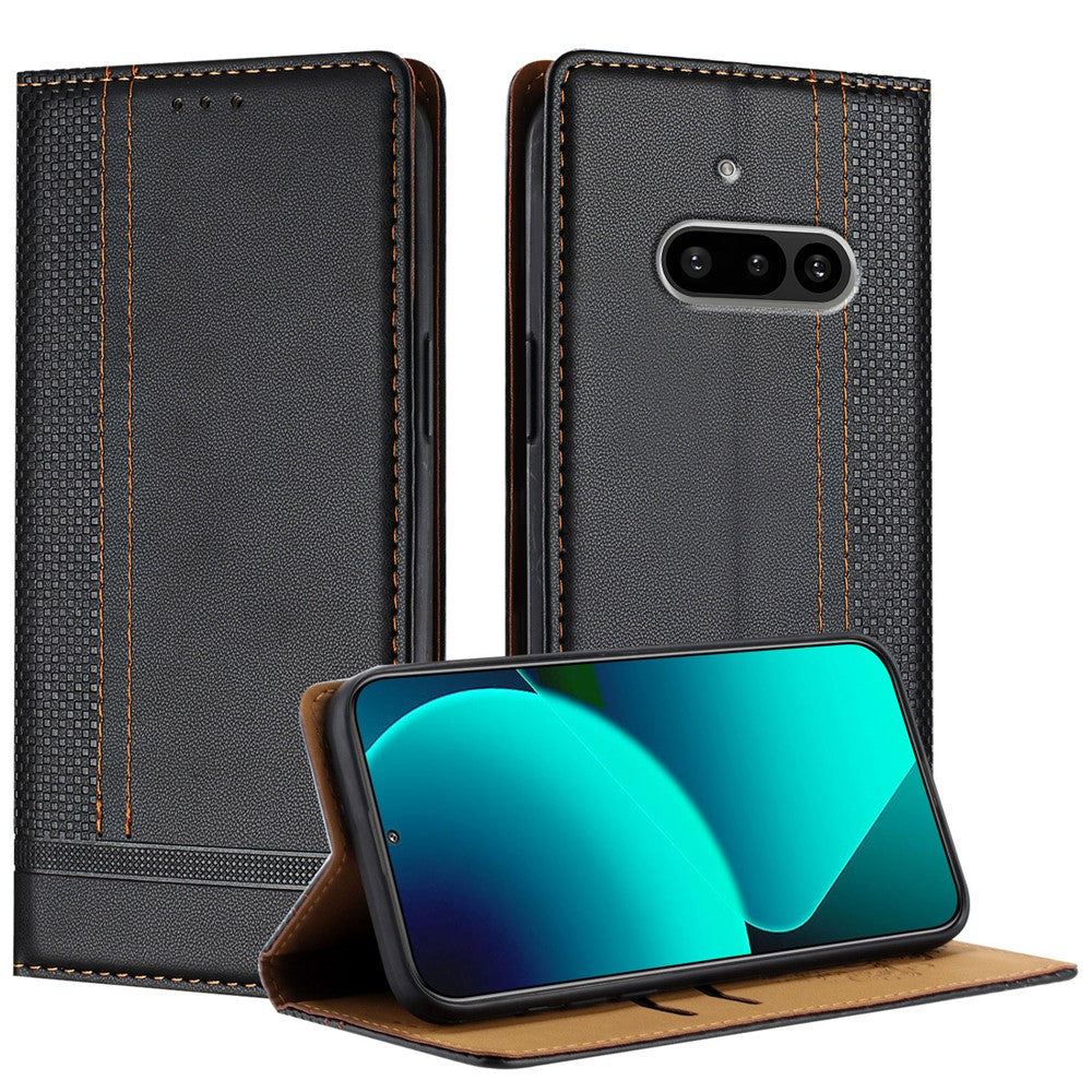 For Nothing Phone (3a) Case L-Shaped Grid Pattern Leather Stand Phone Cover with Card Slots