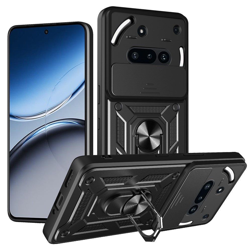 For Nothing Phone (3a) Case with Slide Camera Lid PC + TPU Kickstand Phone Cover