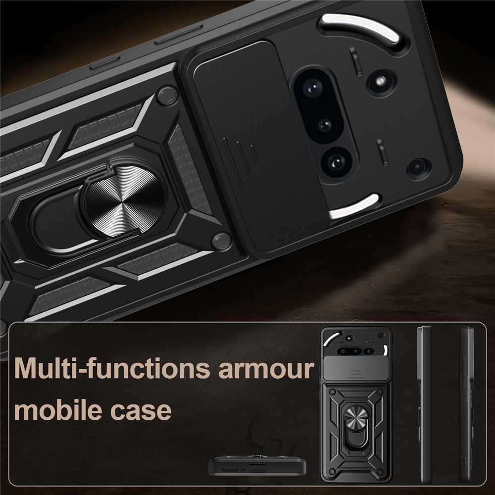 For Nothing Phone (3a) Case with Slide Camera Lid PC + TPU Kickstand Phone Cover