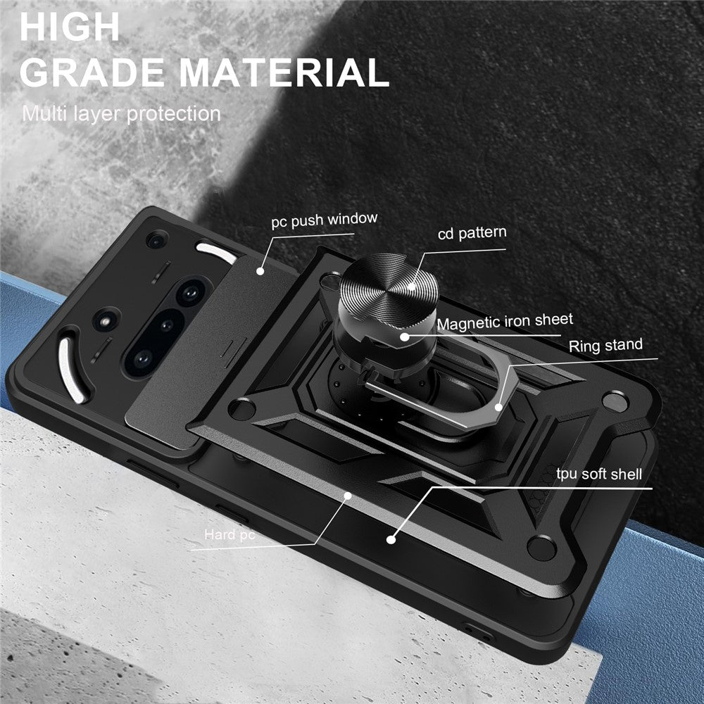 For Nothing Phone (3a) Case with Slide Camera Lid PC + TPU Kickstand Phone Cover