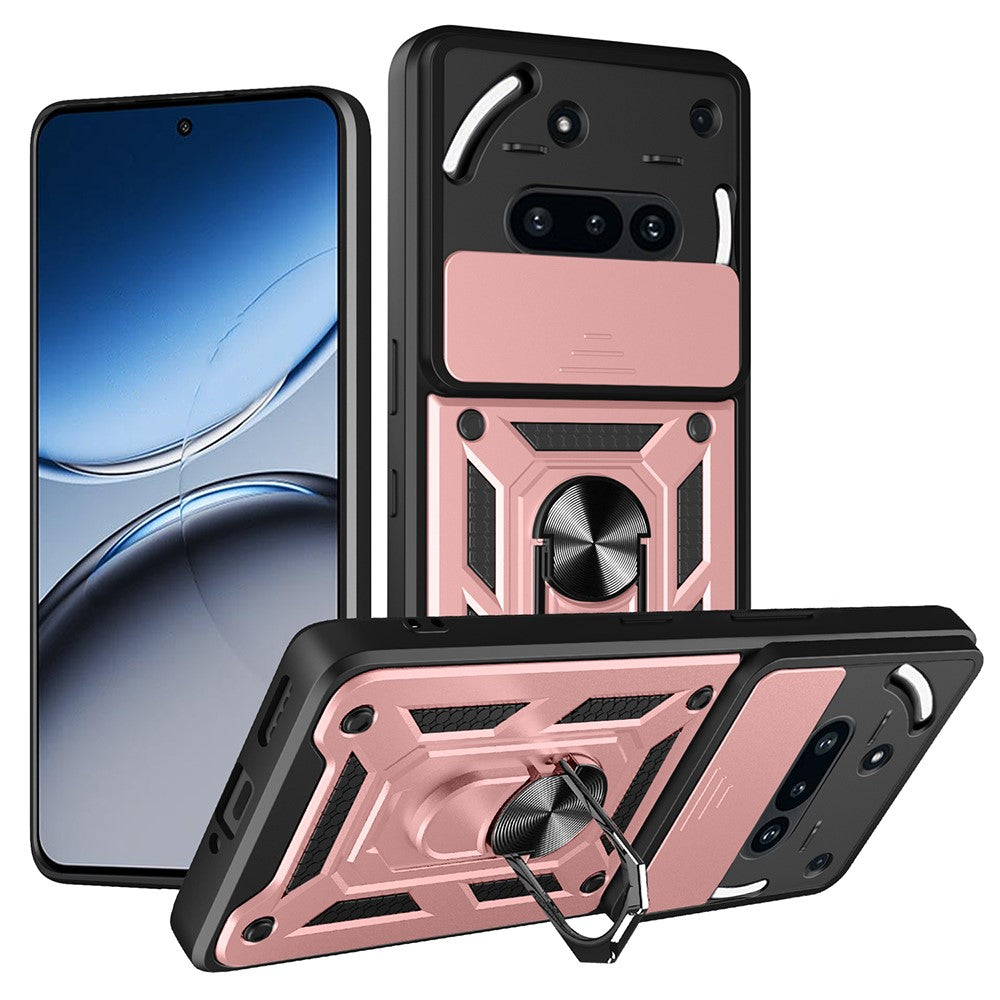 For Nothing Phone (3a) Case with Slide Camera Lid PC + TPU Kickstand Phone Cover