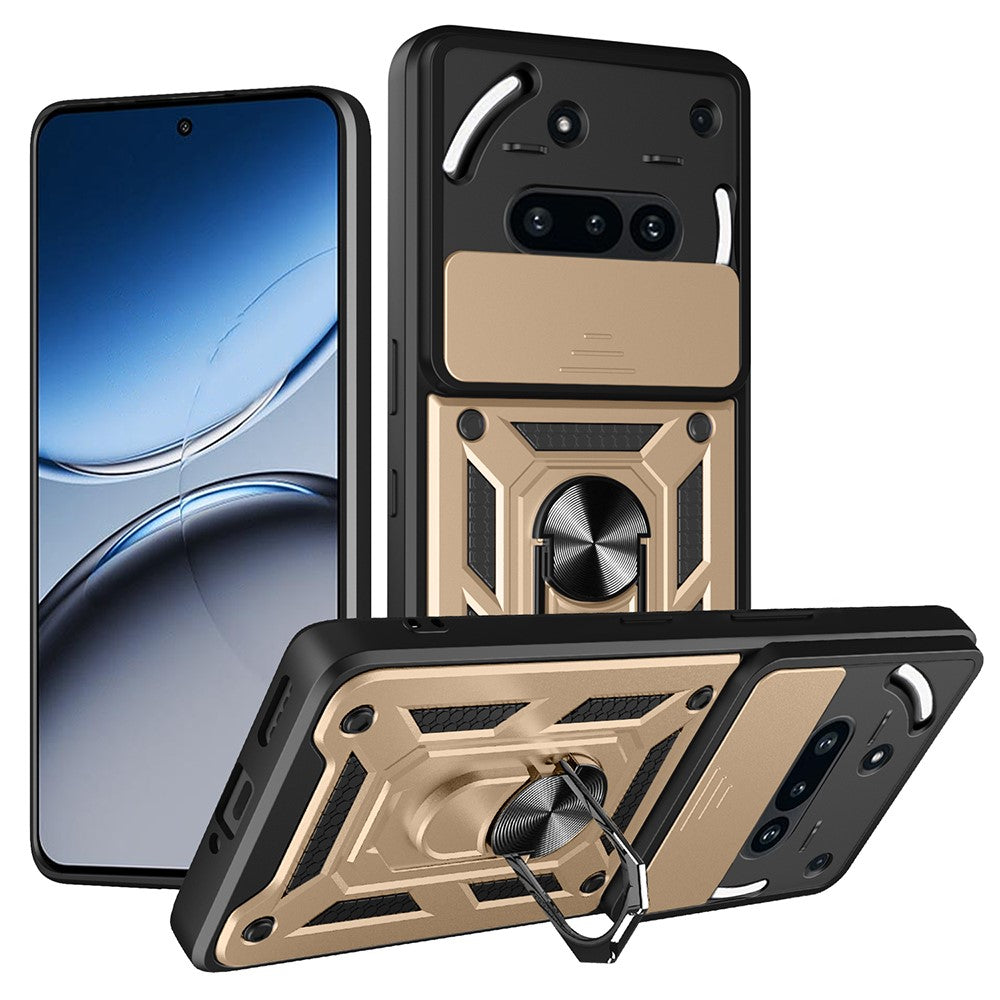 For Nothing Phone (3a) Case with Slide Camera Lid PC + TPU Kickstand Phone Cover
