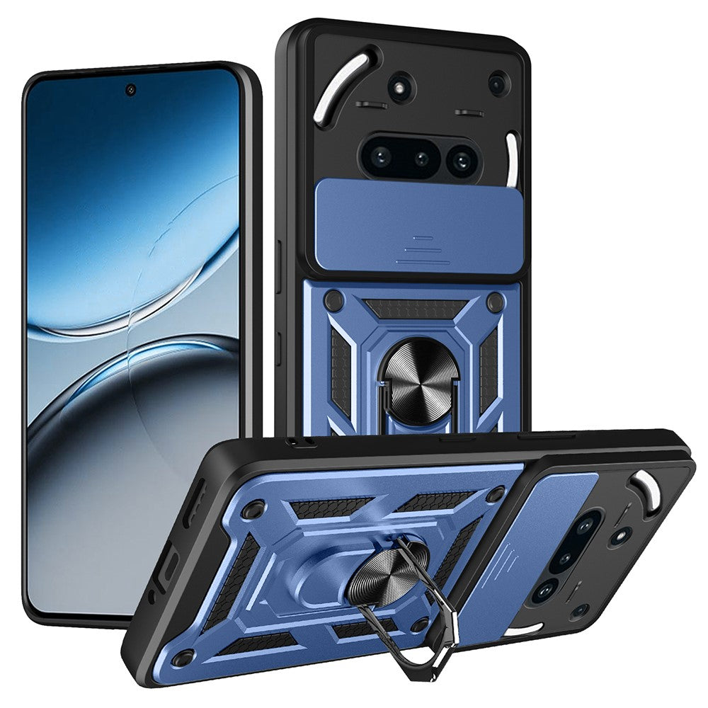 For Nothing Phone (3a) Case with Slide Camera Lid PC + TPU Kickstand Phone Cover