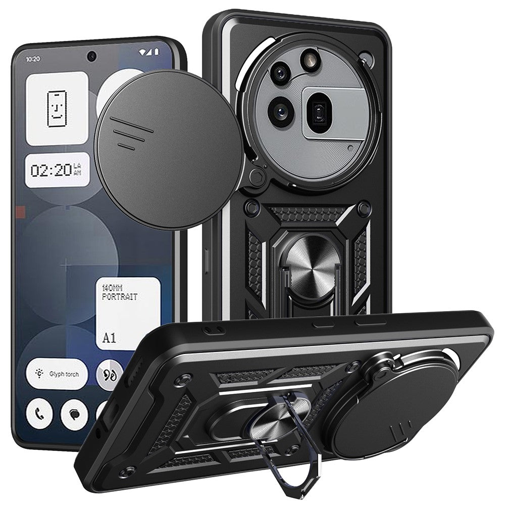 For Nothing Phone (3a) Pro Case with Slide Camera Lid PC + TPU Kickstand Phone Cover