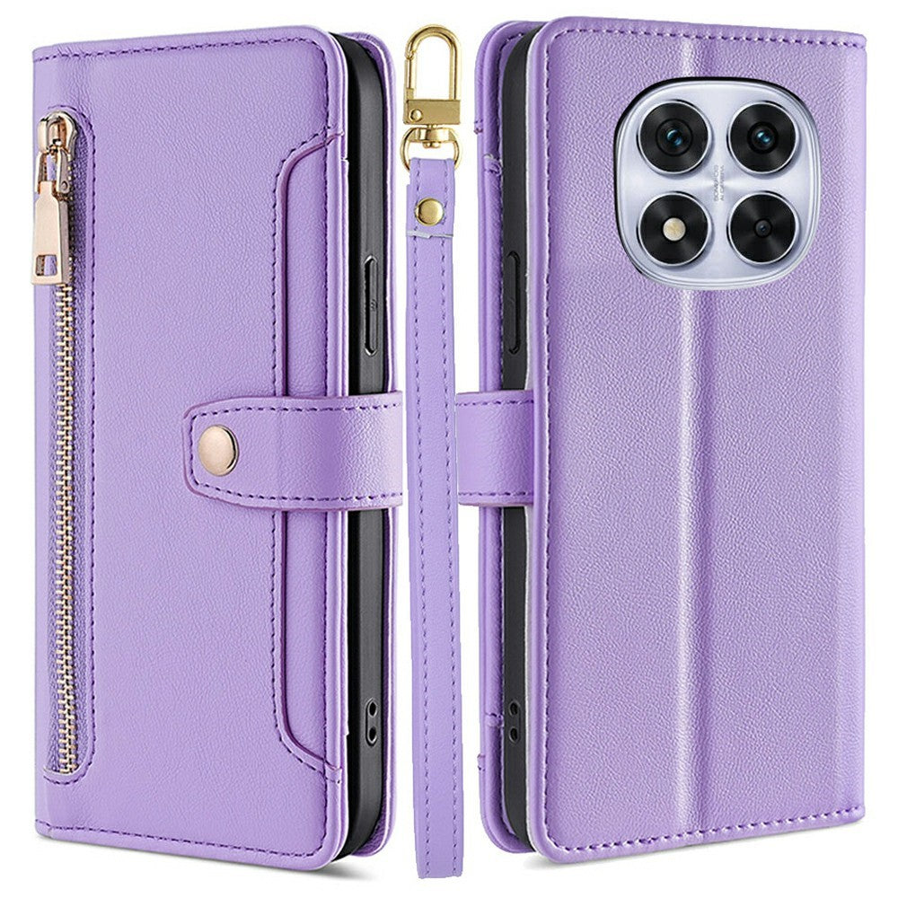 Leather Case For Xiaomi Redmi Note 14 Pro 5G  /  Note 14 Pro+ 5G  /  Poco X7 5G Zipper Pocket Wallet Phone Cover with 2 Straps