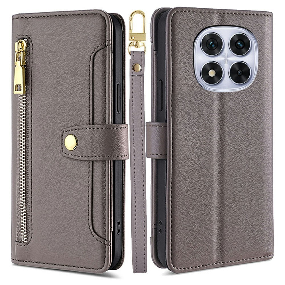 Leather Case For Xiaomi Redmi Note 14 Pro 5G  /  Note 14 Pro+ 5G  /  Poco X7 5G Zipper Pocket Wallet Phone Cover with 2 Straps