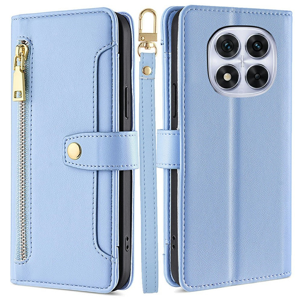 Leather Case For Xiaomi Redmi Note 14 Pro 5G  /  Note 14 Pro+ 5G  /  Poco X7 5G Zipper Pocket Wallet Phone Cover with 2 Straps