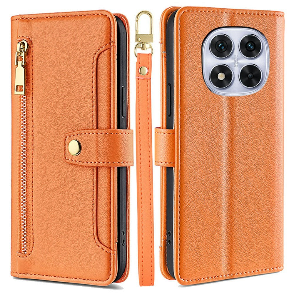 Leather Case For Xiaomi Redmi Note 14 Pro 5G  /  Note 14 Pro+ 5G  /  Poco X7 5G Zipper Pocket Wallet Phone Cover with 2 Straps