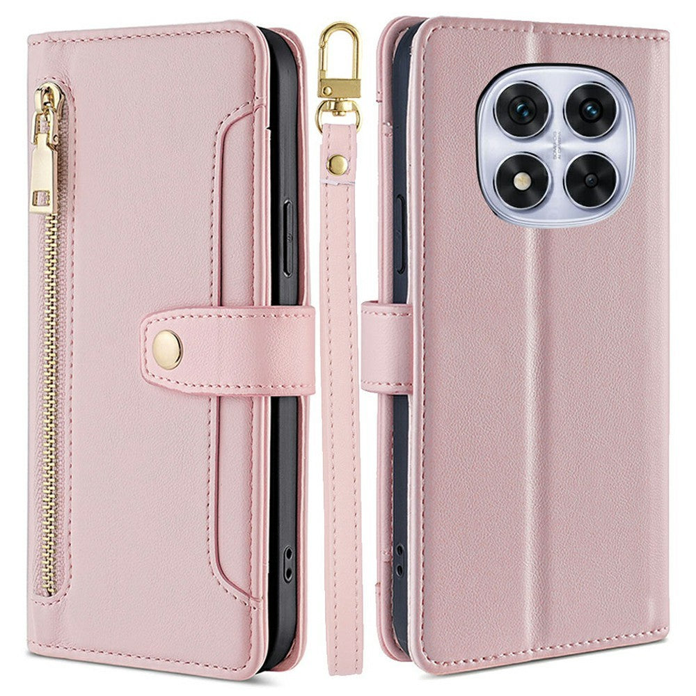 Leather Case For Xiaomi Redmi Note 14 Pro 5G  /  Note 14 Pro+ 5G  /  Poco X7 5G Zipper Pocket Wallet Phone Cover with 2 Straps