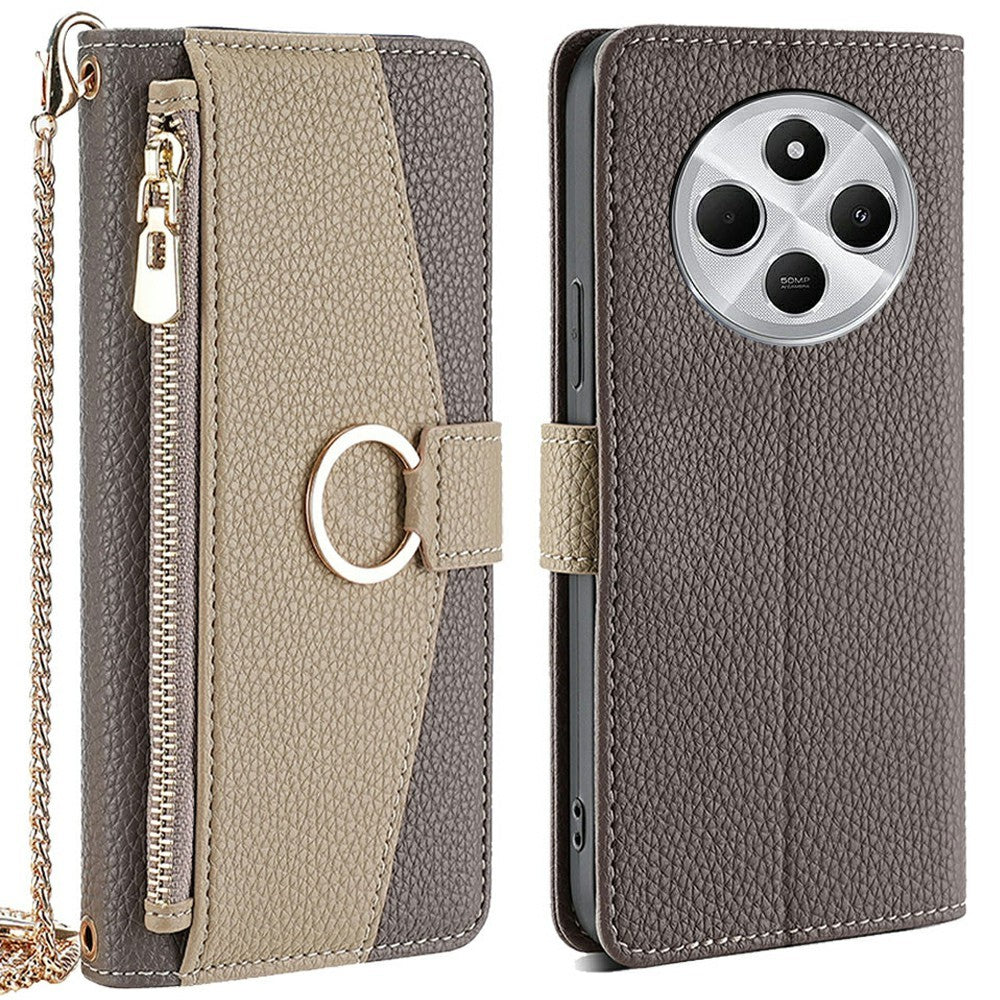 Leather Case For Xiaomi Redmi 14C 4G  /  14R 5G  /  A4 5G  /  Poco C75 4G Mirror Wallet Phone Cover with Chain Shoulder Strap