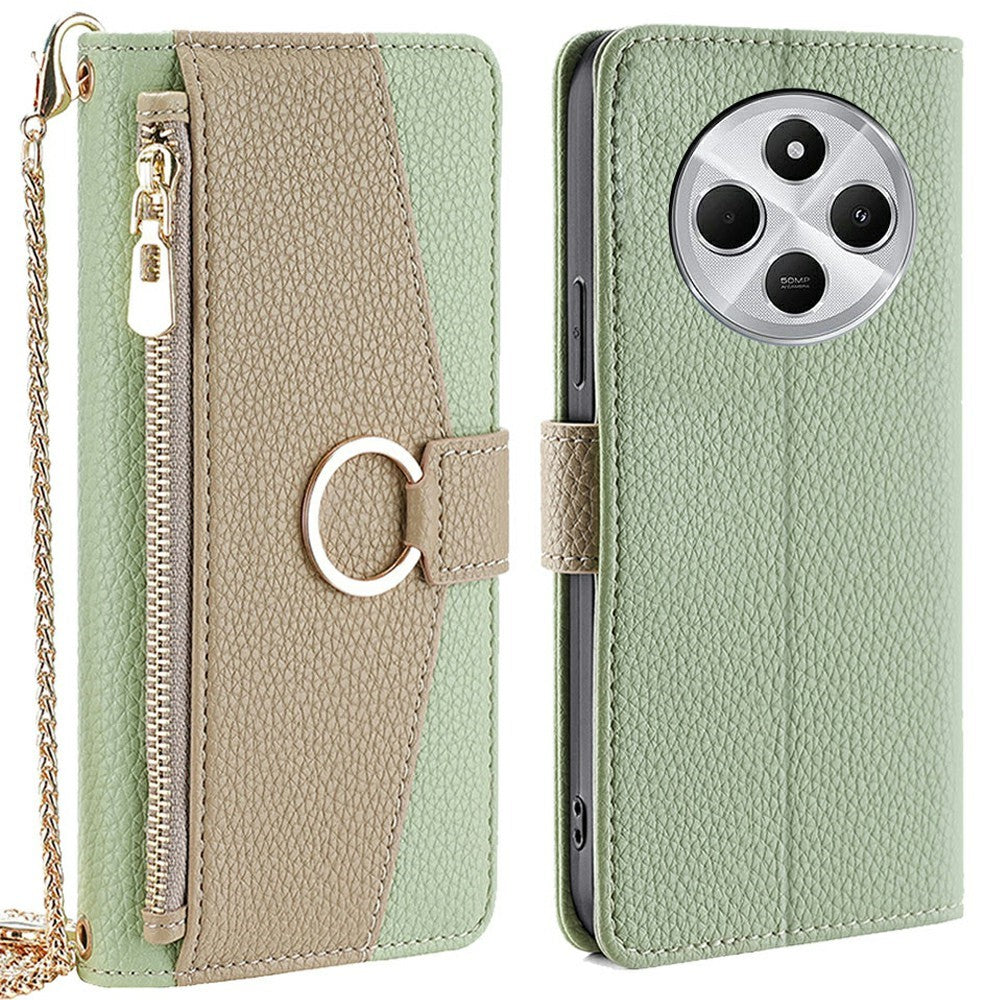 Leather Case For Xiaomi Redmi 14C 4G  /  14R 5G  /  A4 5G  /  Poco C75 4G Mirror Wallet Phone Cover with Chain Shoulder Strap