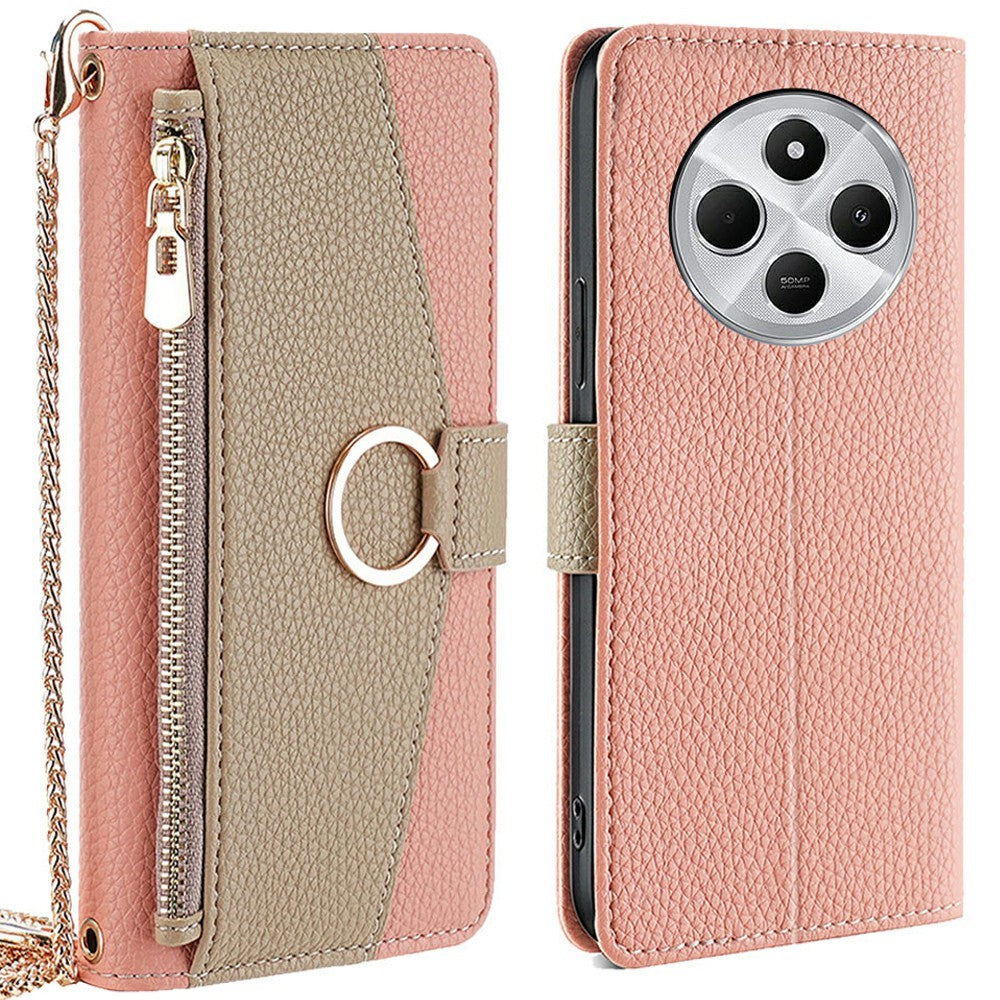 Leather Case For Xiaomi Redmi 14C 4G  /  14R 5G  /  A4 5G  /  Poco C75 4G Mirror Wallet Phone Cover with Chain Shoulder Strap