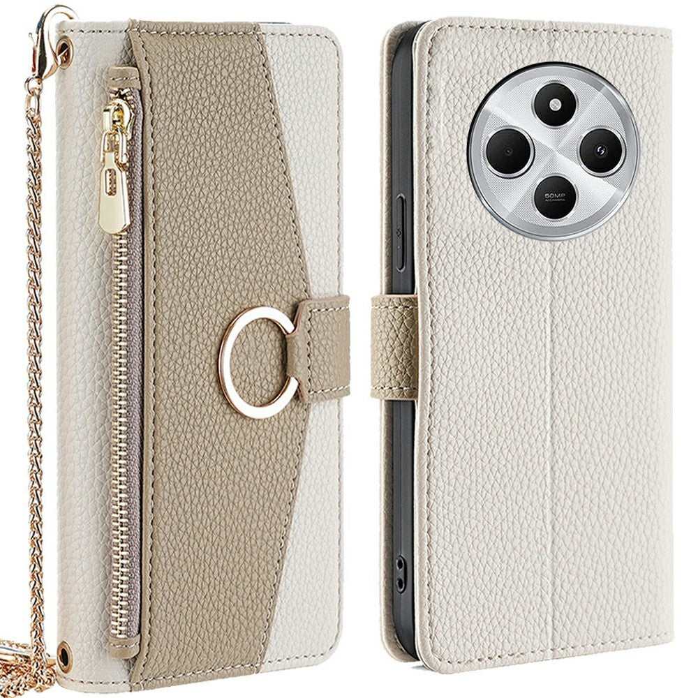 Leather Case For Xiaomi Redmi 14C 4G  /  14R 5G  /  A4 5G  /  Poco C75 4G Mirror Wallet Phone Cover with Chain Shoulder Strap