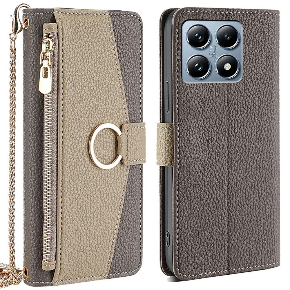 For Xiaomi 14T Pro Case Mirror Wallet Leather Phone Cover with Chain Shoulder Strap