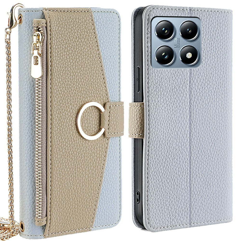 For Xiaomi 14T Pro Case Mirror Wallet Leather Phone Cover with Chain Shoulder Strap