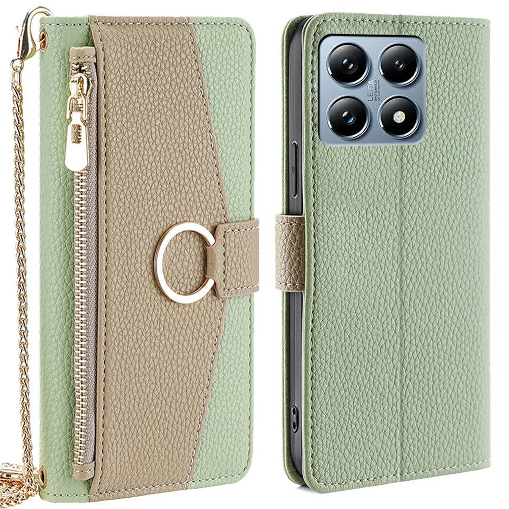 For Xiaomi 14T Pro Case Mirror Wallet Leather Phone Cover with Chain Shoulder Strap