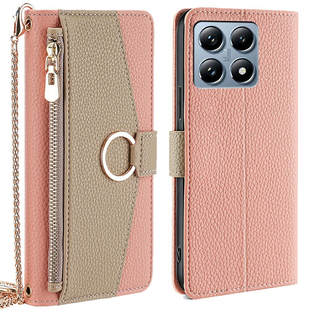 For Xiaomi 14T Pro Case Mirror Wallet Leather Phone Cover with Chain Shoulder Strap