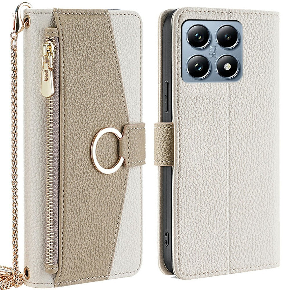 For Xiaomi 14T Pro Case Mirror Wallet Leather Phone Cover with Chain Shoulder Strap