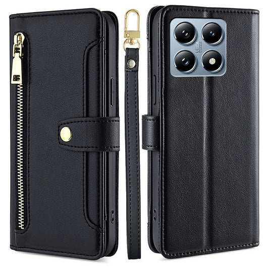 Xiaomi 14T Pro Handyhülle – Ledertasche mit Reißverschlusstasche und 2 Riemen