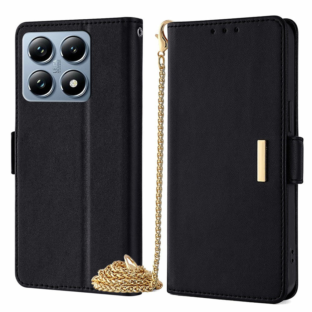 For Xiaomi 14T Pro Case PU Leather Wallet Stand Phone Cover with Crossbody Shoulder Strap