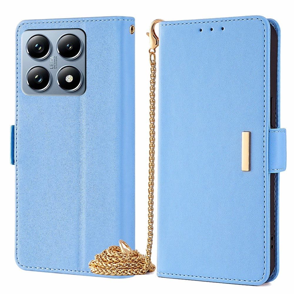 For Xiaomi 14T Pro Case PU Leather Wallet Stand Phone Cover with Crossbody Shoulder Strap