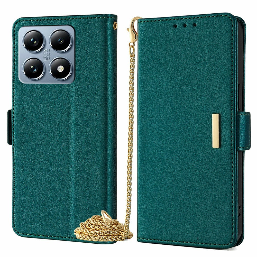 For Xiaomi 14T Pro Case PU Leather Wallet Stand Phone Cover with Crossbody Shoulder Strap