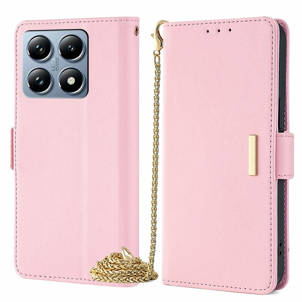 For Xiaomi 14T Pro Case PU Leather Wallet Stand Phone Cover with Crossbody Shoulder Strap