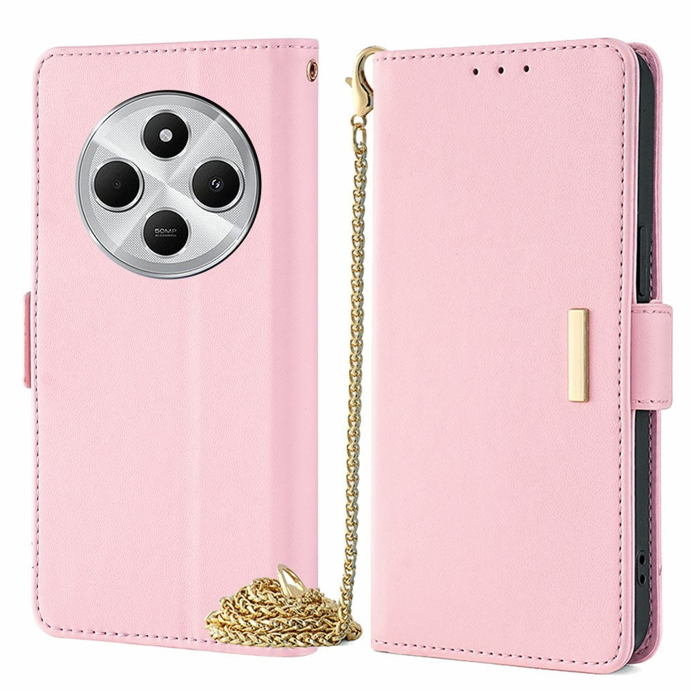 Phone Case For Xiaomi Redmi 14C 4G / 14R 5G / A4 5G / Poco C75 4G PU Leather Wallet Stand Cover with Crossbody Shoulder Strap