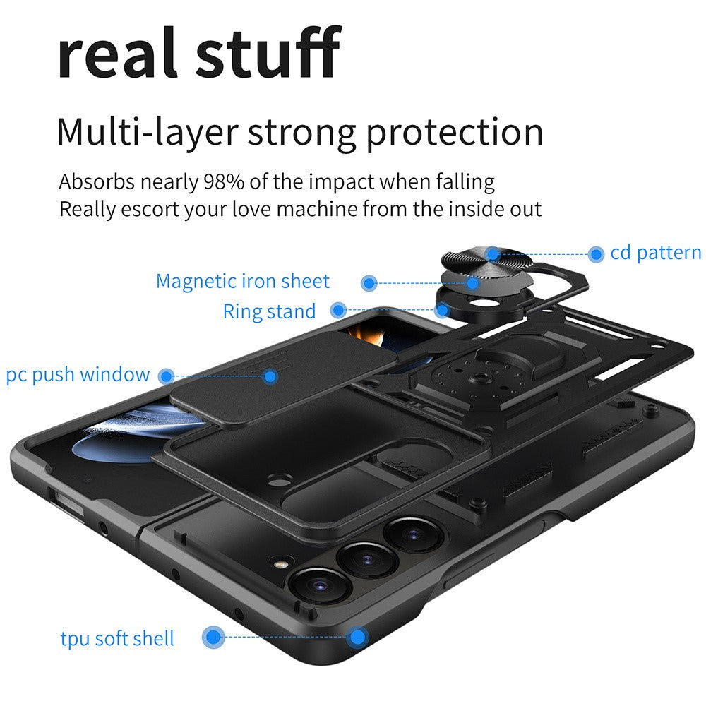 For Samsung Galaxy Z Fold7 5G Case with Slide Camera Lid PC + TPU Kickstand Phone Cover