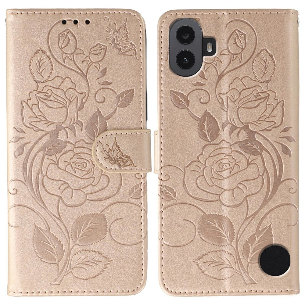 Nothing CMF Phone 1 Wallet-Handyhülle – Aus PU-Leder mit Rosen- & Schmetterlingsmuster
