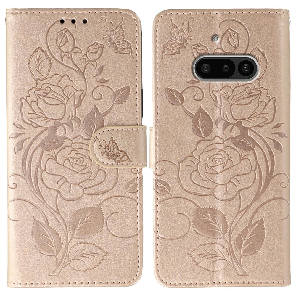Nothing Phone (3a) Wallet-Handyhülle – Aus PU-Leder mit Rosen- & Schmetterlingsmuster
