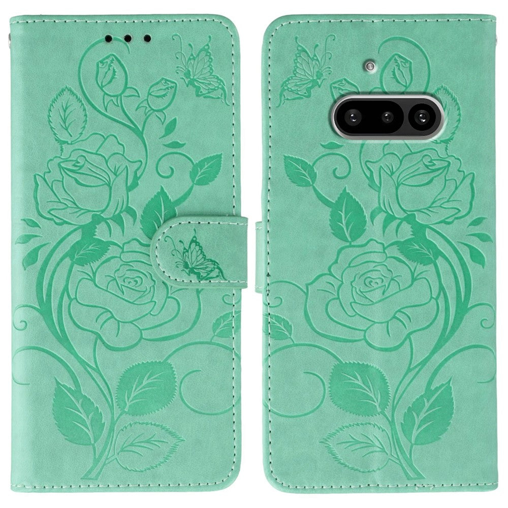 Nothing Phone (3a) Wallet-Handyhülle – Aus PU-Leder mit Rosen- & Schmetterlingsmuster