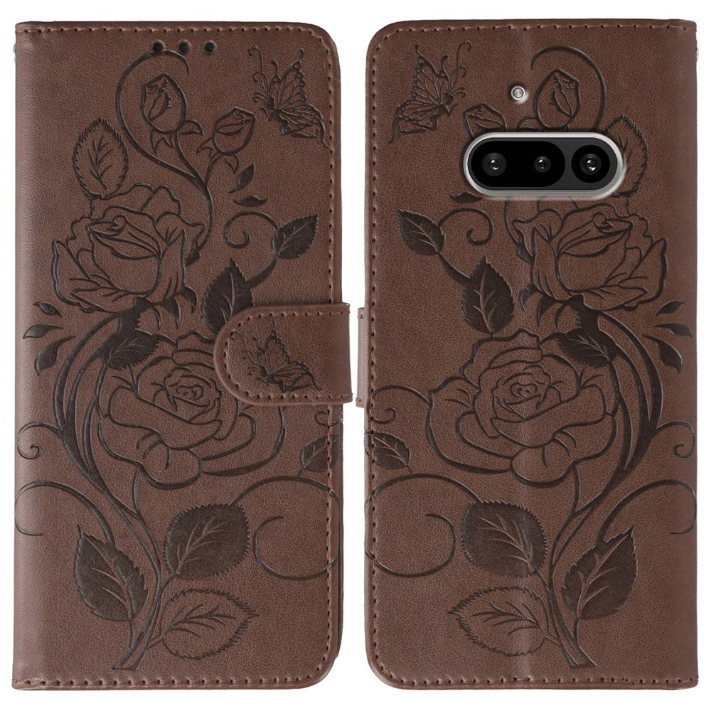 Nothing Phone (3a) Wallet-Handyhülle – Aus PU-Leder mit Rosen- & Schmetterlingsmuster