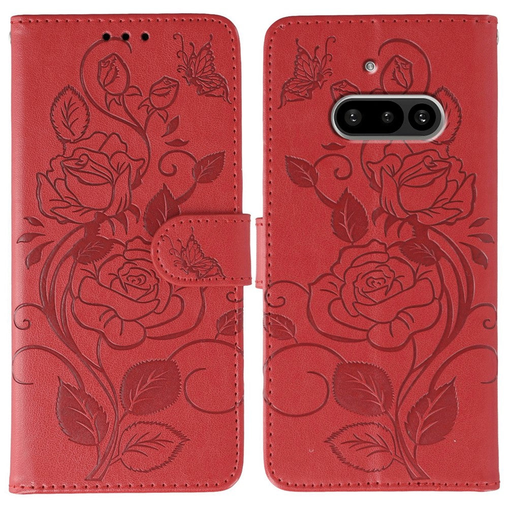 Nothing Phone (3a) Wallet-Handyhülle – Aus PU-Leder mit Rosen- & Schmetterlingsmuster