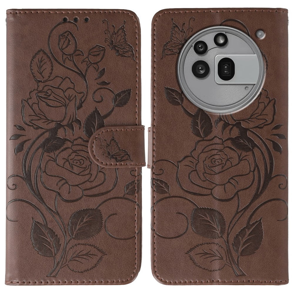 Nothing Phone (3a) Pro Wallet-Handyhülle – Aus PU-Leder mit Rosen- & Schmetterlingsmuster