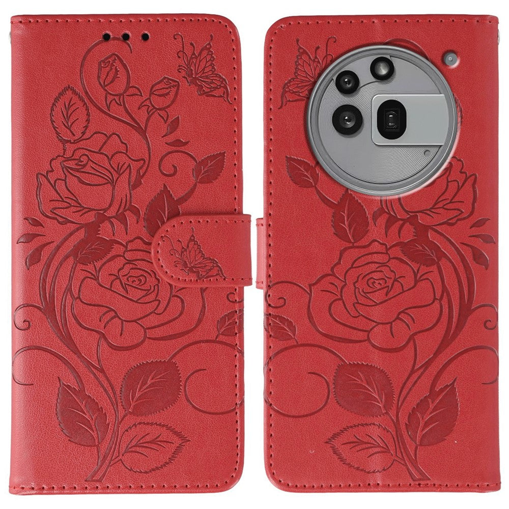 Nothing Phone (3a) Pro Wallet-Handyhülle – Aus PU-Leder mit Rosen- & Schmetterlingsmuster