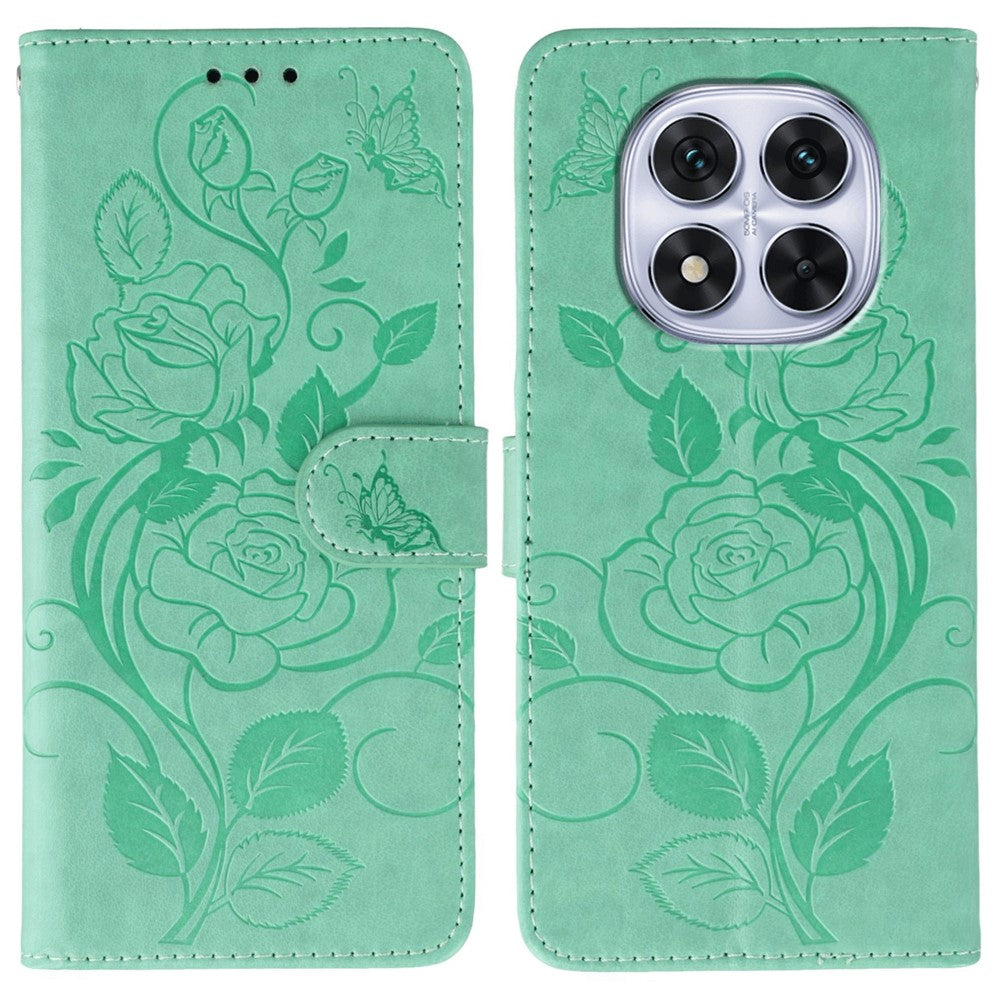 Phone Case For Xiaomi Redmi Note 14 Pro 4G / 5G / Note 14 Pro+ 5G / Poco X7 5G Wallet Stand Imprinted Rose Butterfly PU Leather Cover