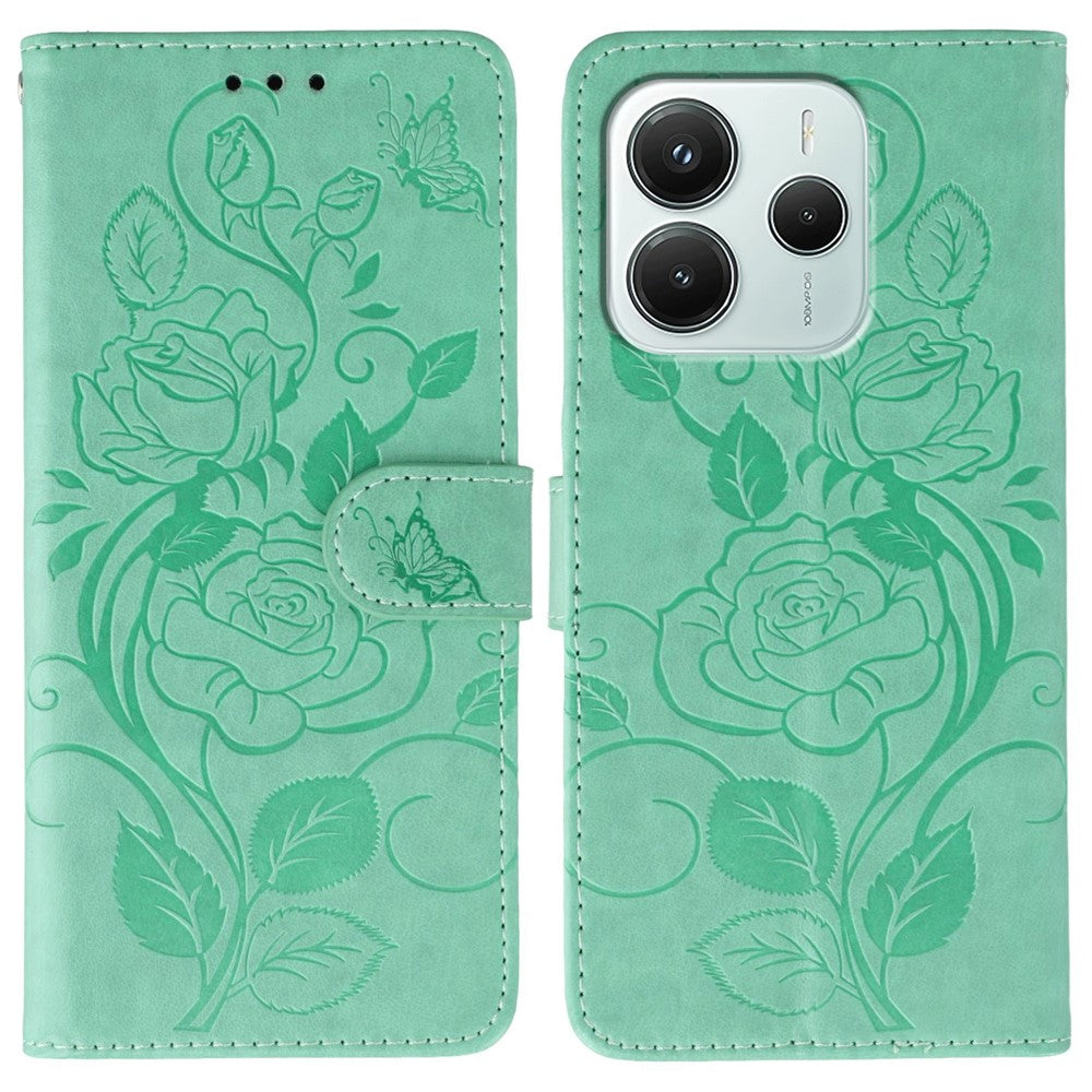 For Xiaomi Redmi Note 14 5G / Poco M7 Pro 5G Case Wallet Stand Imprinted Rose Butterfly PU Leather Phone Cover