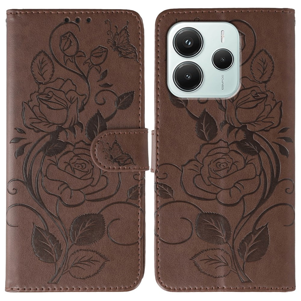 For Xiaomi Redmi Note 14 5G / Poco M7 Pro 5G Case Wallet Stand Imprinted Rose Butterfly PU Leather Phone Cover