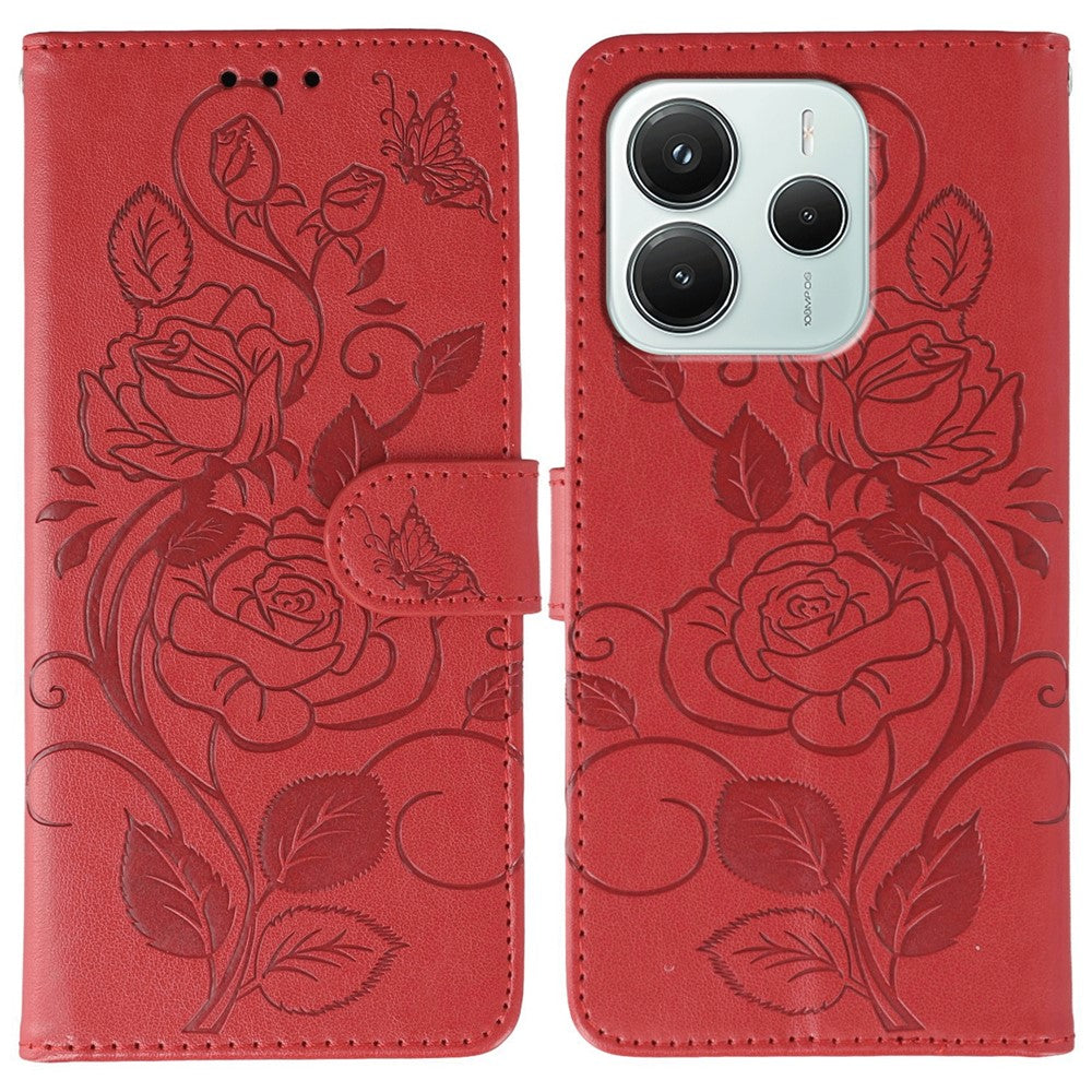 For Xiaomi Redmi Note 14 5G / Poco M7 Pro 5G Case Wallet Stand Imprinted Rose Butterfly PU Leather Phone Cover