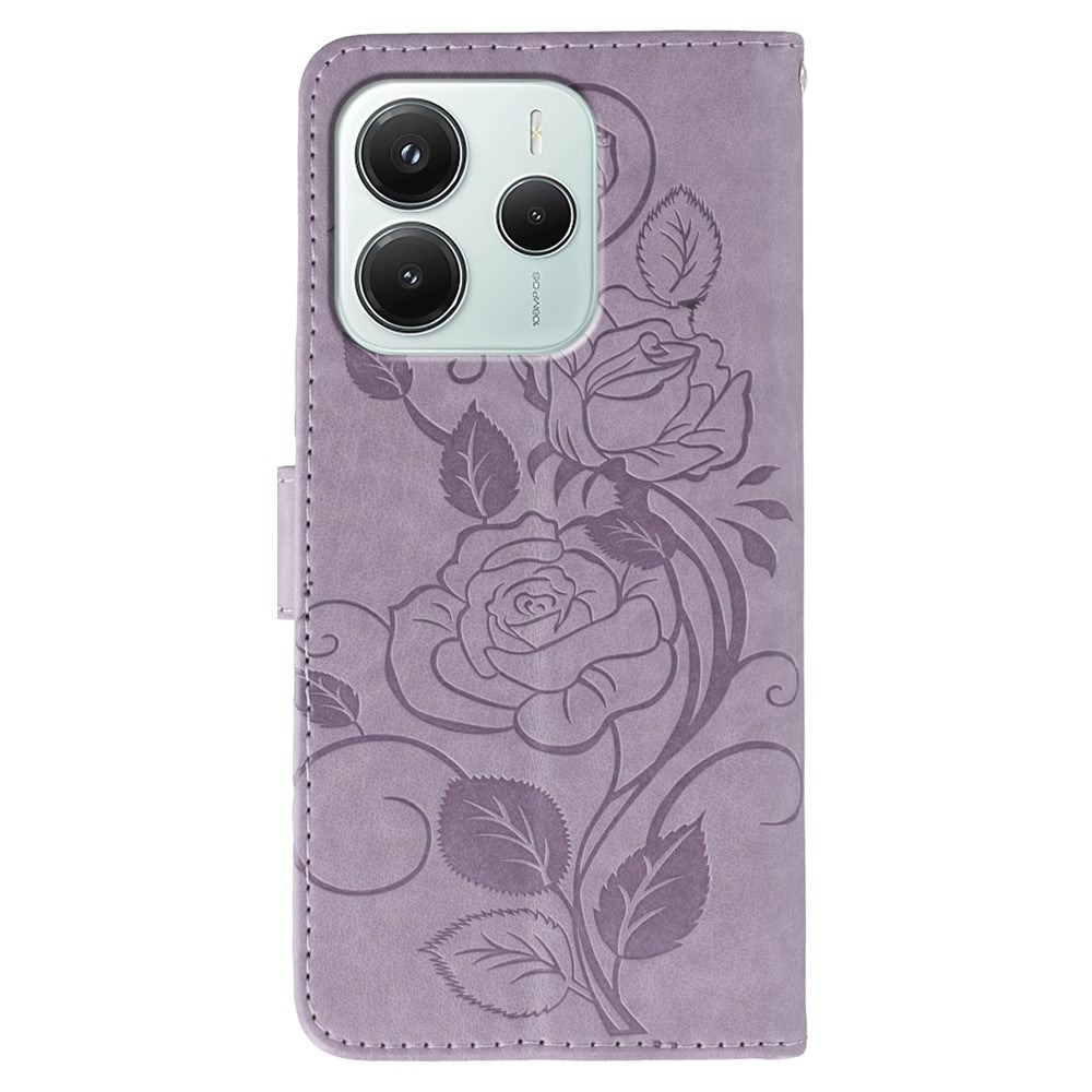 For Xiaomi Redmi Note 14 4G (164.84mm) Case Wallet Stand Imprinted Rose Butterfly PU Leather Phone Cover