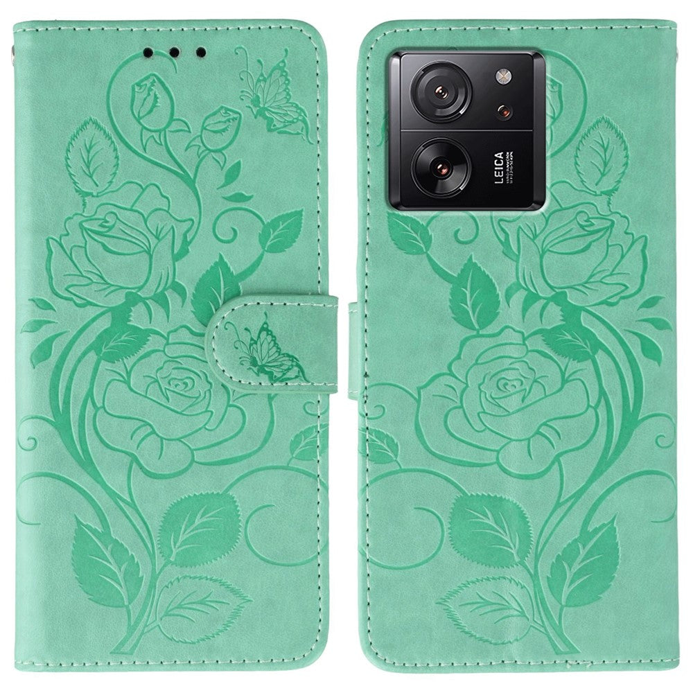 Phone Case For Xiaomi 13T / 13T Pro / Redmi K60 Ultra Wallet Stand Imprinted Rose Butterfly PU Leather Cover